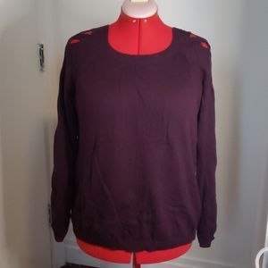 Plum purple cotton sweater w/ criss-cross sleeve